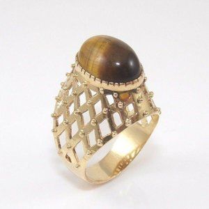 18K Gold Tiger’s Eye Cocktail Ring Size 6.25